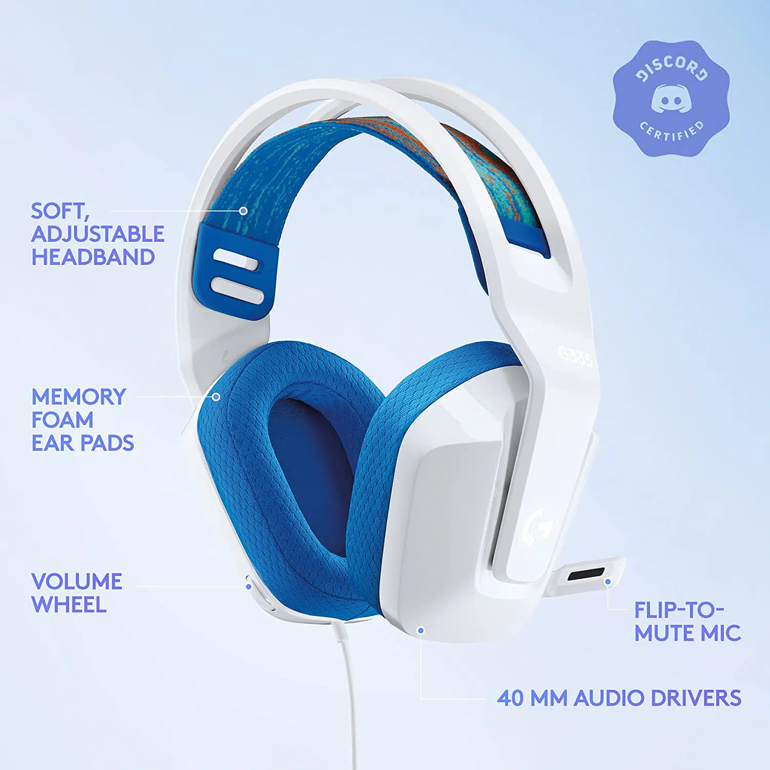 Logitech G335 Wired Gaming Headset (White) Lightweight Design, Memory Foam Ear Cups - Image 6