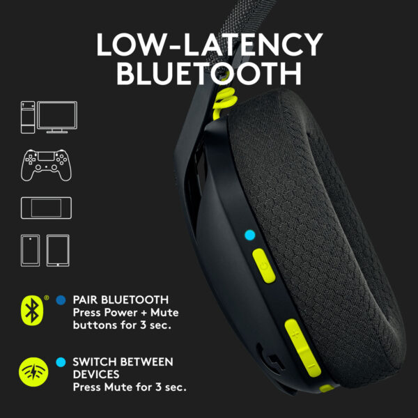 Logitech G435 LIGHTSPEED & Bluetooth Wireless Gaming Headset (Black) 18-Hour Battery, 165g Lightweight - Image 2