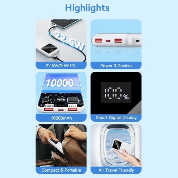 VENTION FHKB0 10000mAh Power Bank with 22.5W PD 3.0 Fast Charging Battery iPhone 17/16/15 /14 - Image 3