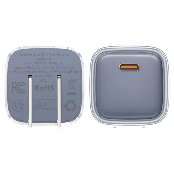 Acefast A55 Sparkling 30W GaN Charger LED Power Display (US Plug) AI Temp Control, Transparent Design for iPhone 17/16/15 - Image 2