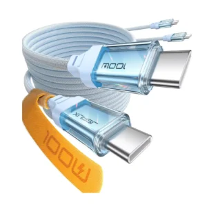 JSAUX Transparent 100W USB-C to USB-C Charging Cable 2 Meter Blue