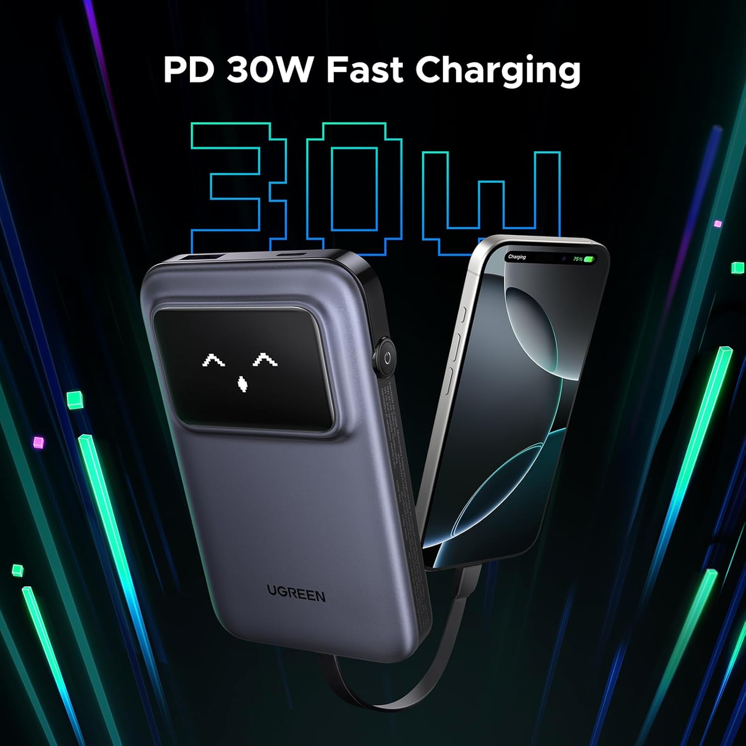 UGREEN 35603 Uno 30W PD Fast Charging 10,000mAh Power Bank with TFT Display - Image 2