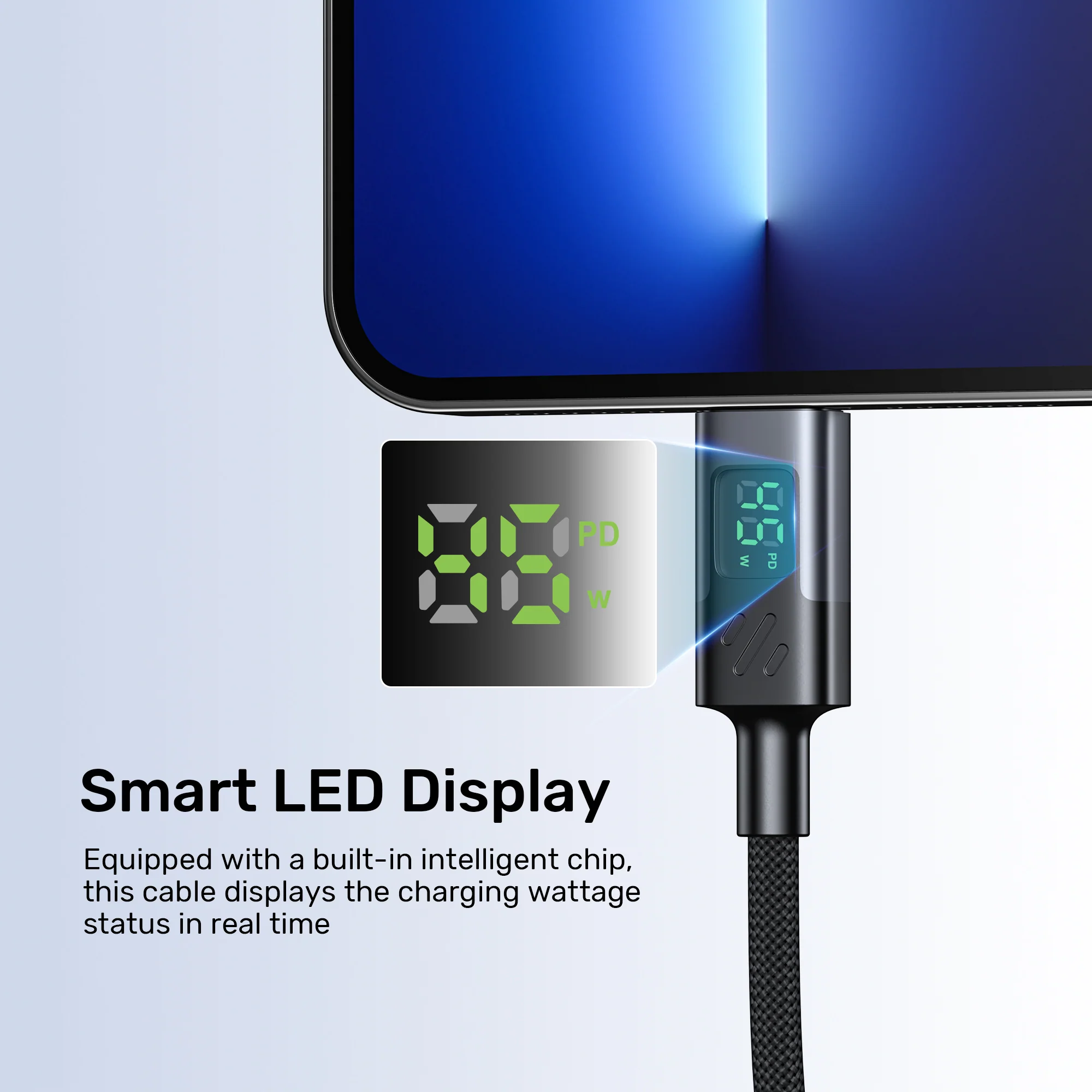 UNITEK PD 60W USB-C Cable with LED Display (2 Meters) E-Marker Chip for iPhone 17/1615, Galaxy S25/S24 - Image 4