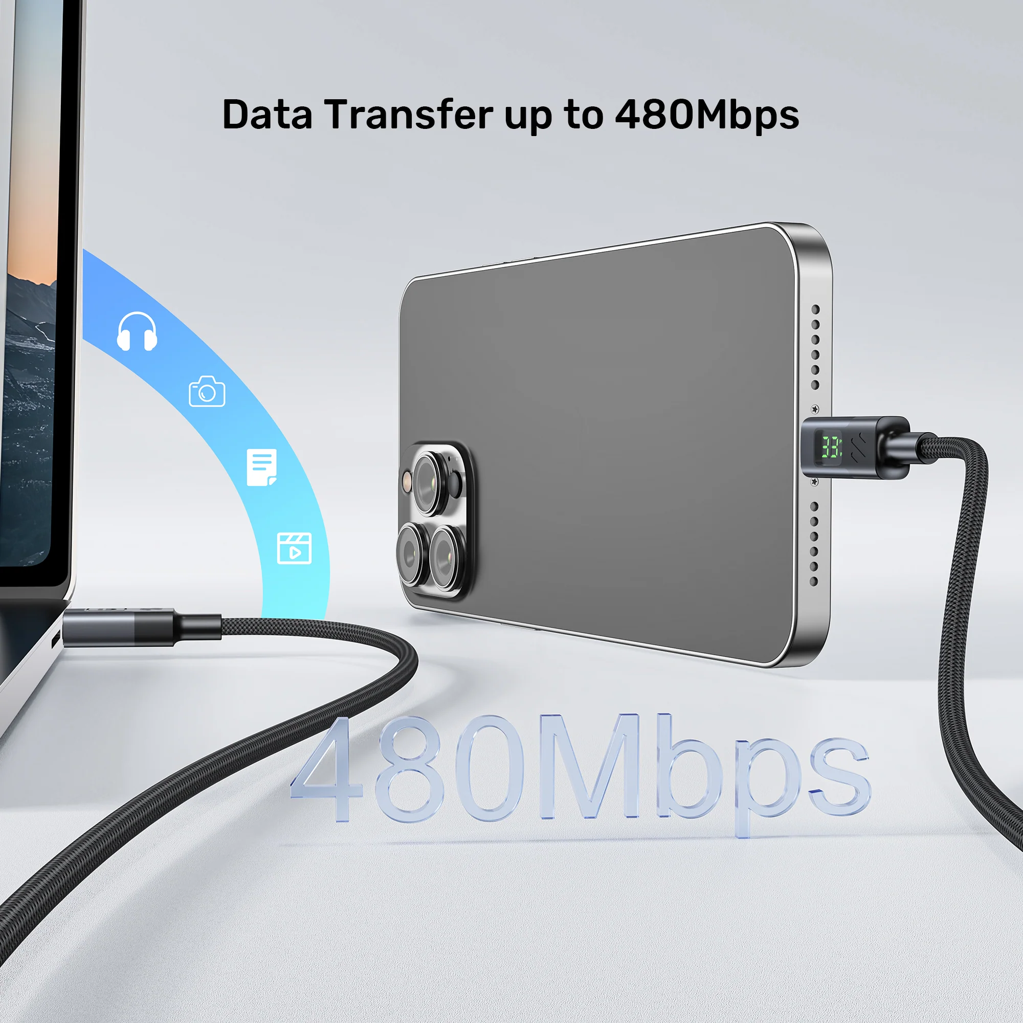 UNITEK PD 60W USB-C Cable with LED Display (2 Meters) E-Marker Chip for iPhone 17/1615, Galaxy S25/S24 - Image 8