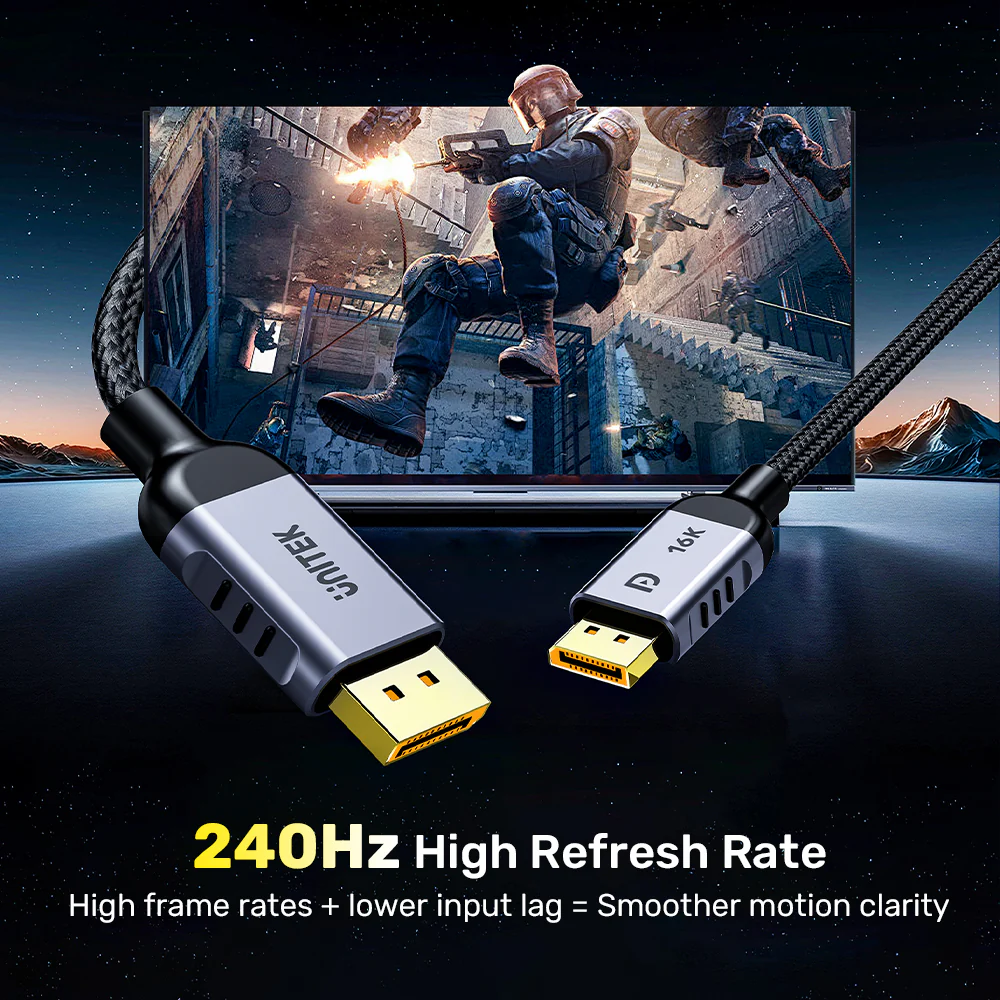 UNITEK DisplayPort 2.1 Certified Braided Cable 16K@60Hz (2 Meter) 80Gbps DP to DP Cable for Gaming - Image 2