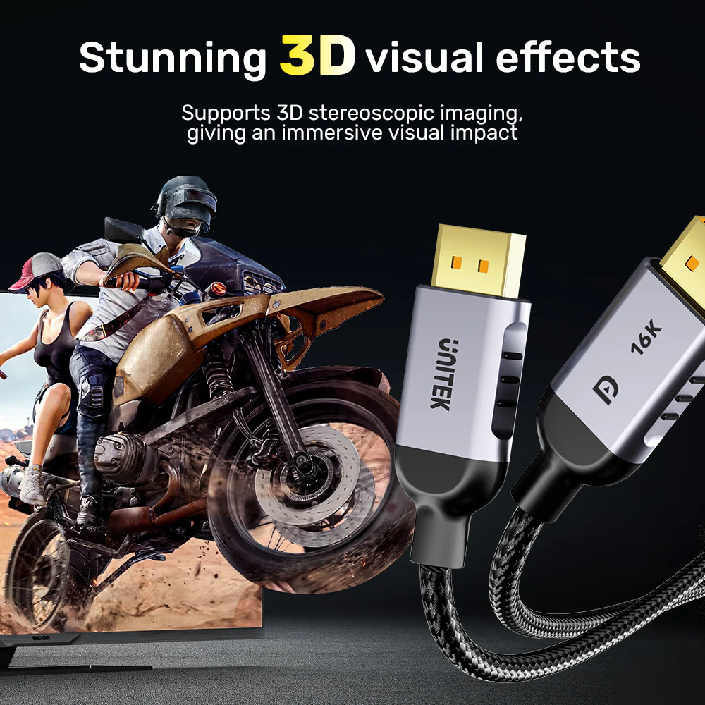 UNITEK DisplayPort 2.1 Certified Braided Cable 16K@60Hz (2 Meter) 80Gbps DP to DP Cable for Gaming - Image 4
