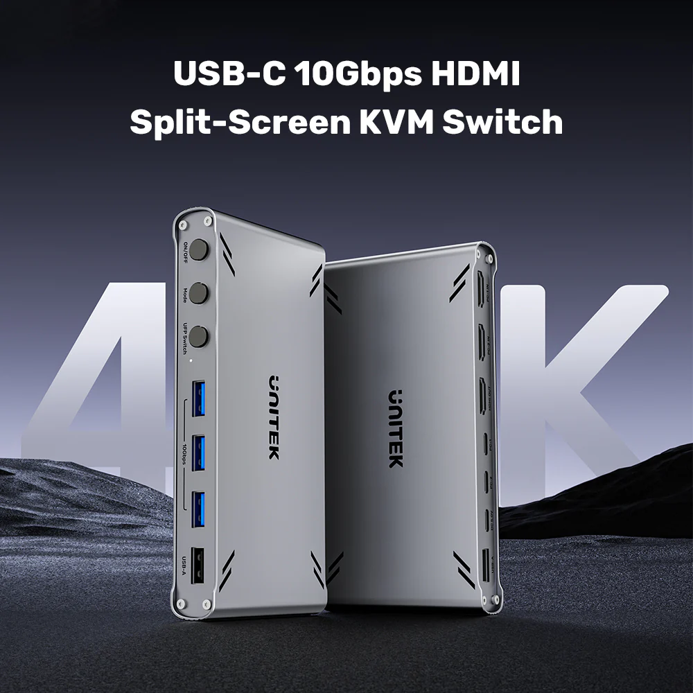 UNITEK USB-C 10Gbps HDMI KVM Switch, 2-PC 4K@30Hz Split-Screen Switch - Image 2