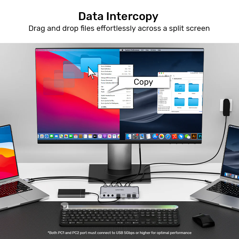 UNITEK USB-C 10Gbps HDMI KVM Switch, 2-PC 4K@30Hz Split-Screen Switch - Image 4