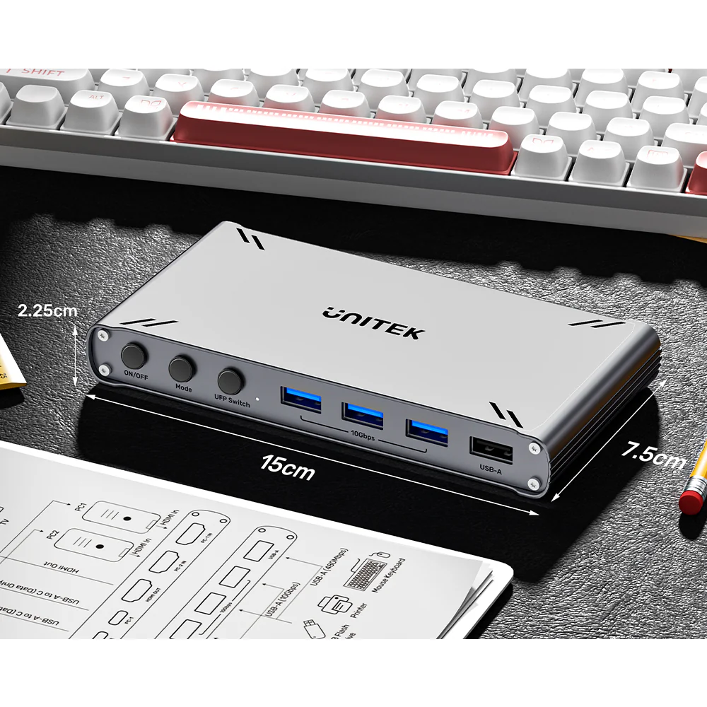 UNITEK USB-C 10Gbps HDMI KVM Switch, 2-PC 4K@30Hz Split-Screen Switch - Image 9