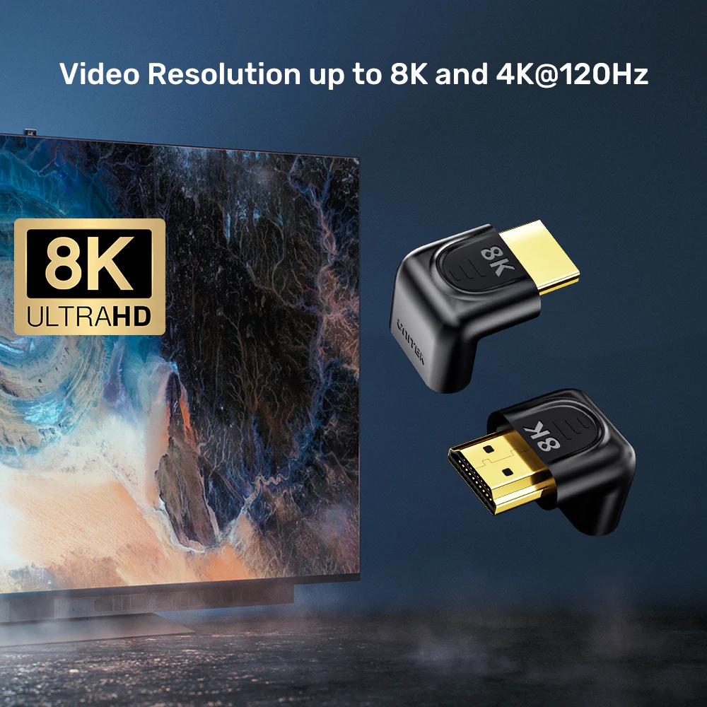 UNITEK 8K HDMI 90 & 270 Degree Right Angle Adapter Supports 8K@60Hz, 4K@120Hz - Image 2