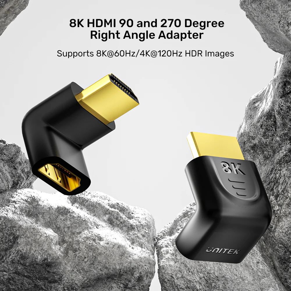 UNITEK 8K HDMI 90 & 270 Degree Right Angle Adapter Supports 8K@60Hz, 4K@120Hz - Image 3