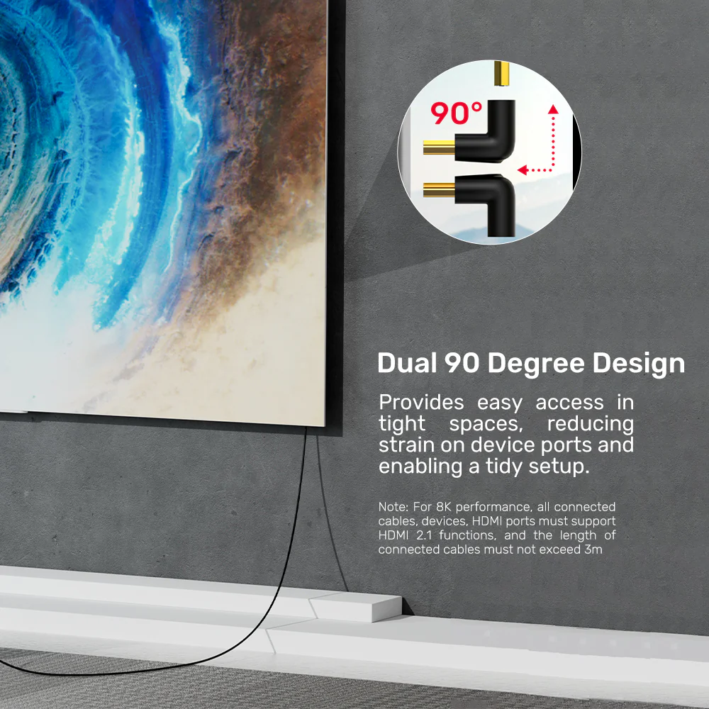 UNITEK 8K HDMI 90 & 270 Degree Right Angle Adapter Supports 8K@60Hz, 4K@120Hz - Image 4