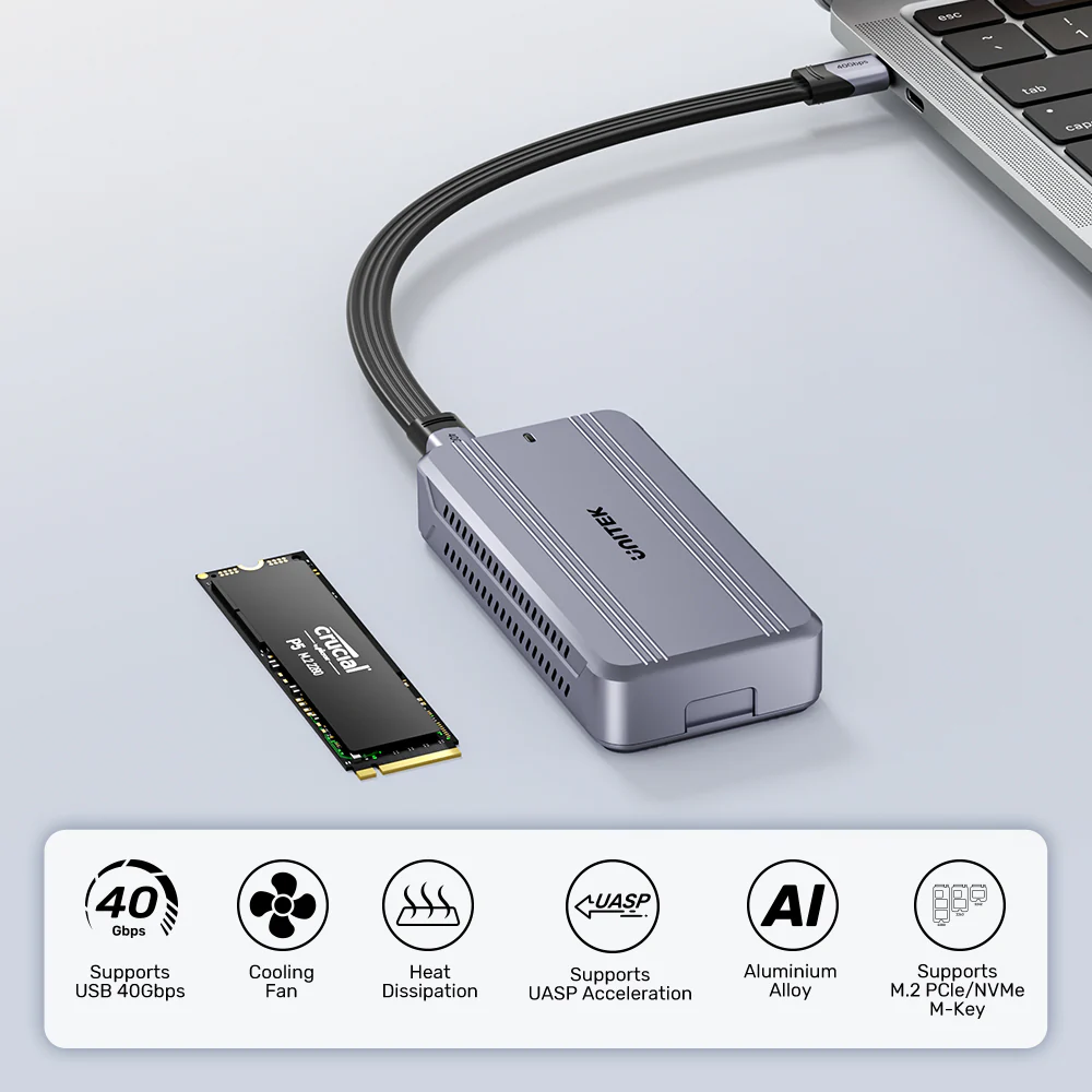 UNITEK SolidForce Reefer TurboCool USB4 40Gbps M.2 SSD Enclosure with Cooling Fan - Image 7