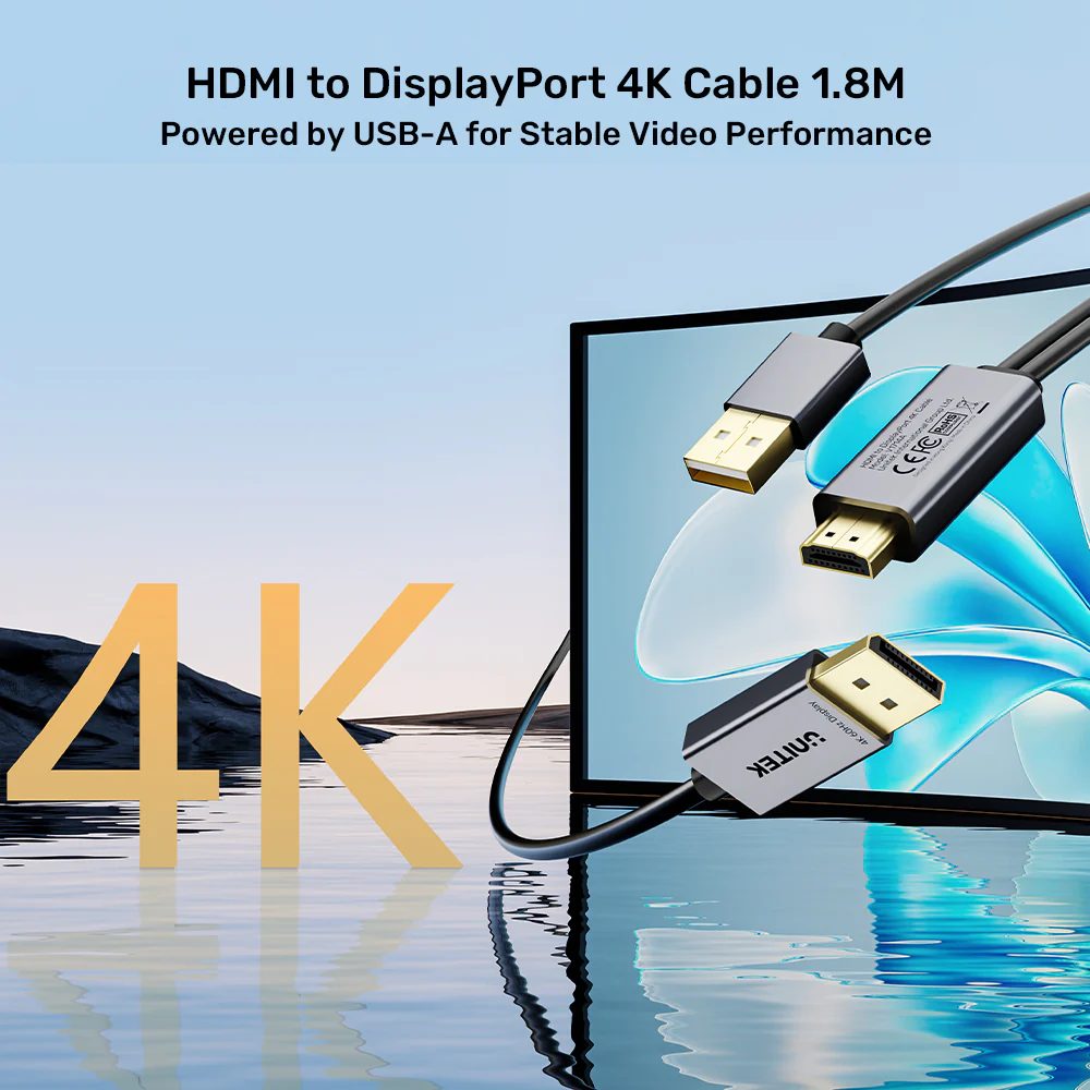 UNITEK Active HDMI to DisplayPort Cable 4K@60Hz (1.8 Meter) - Image 3