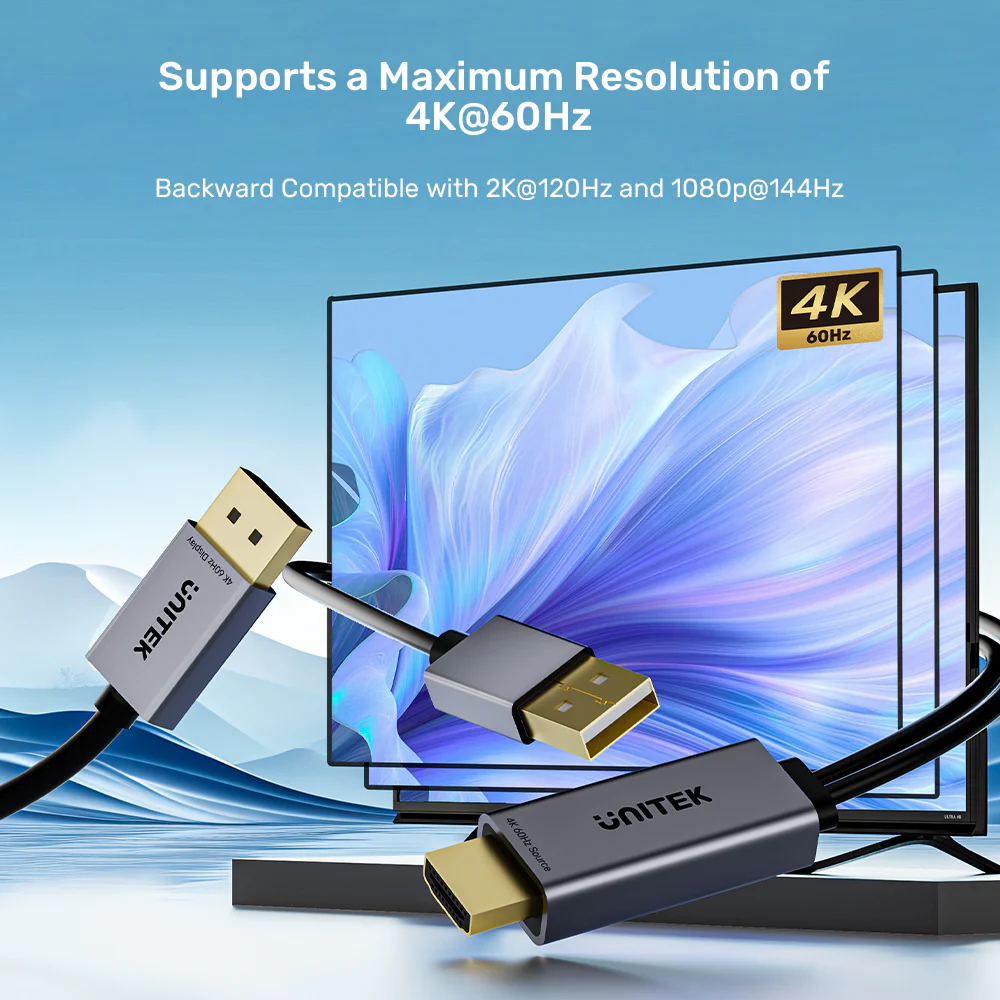 UNITEK Active HDMI to DisplayPort Cable 4K@60Hz (1.8 Meter) - Image 4