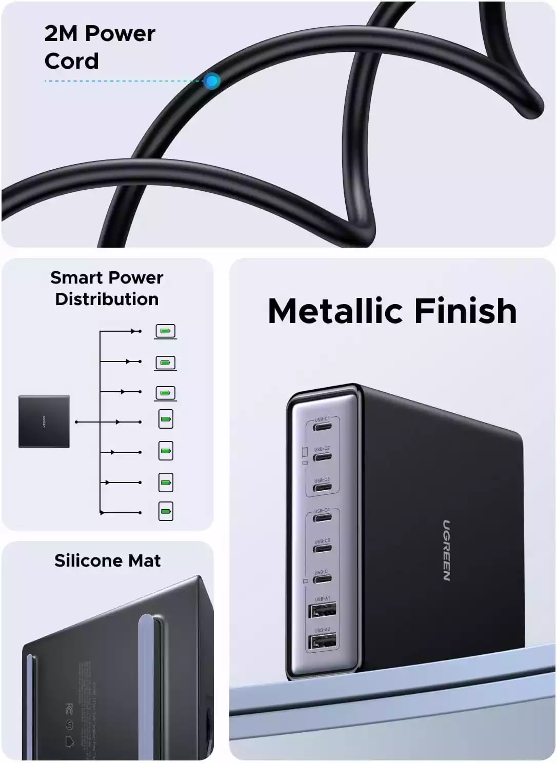 UGREEN 55763 8-Port GaN Desktop Charger 200W with (6x USB-C & 2x USB-A) for MacBook Pro, iPhone 17/16, Galaxy S25 - Image 4
