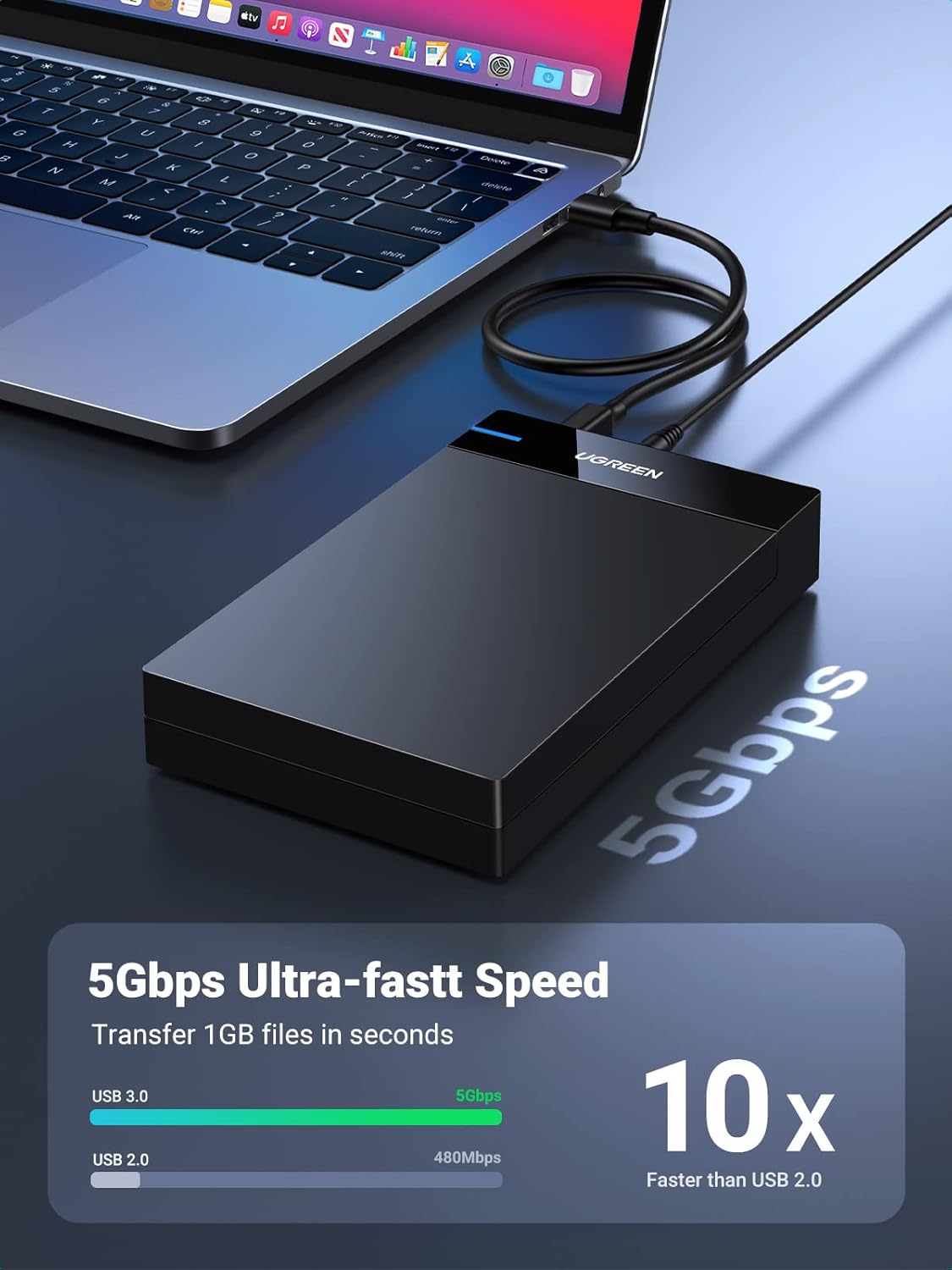 UGREEN 30849 USB 3.0 External HDD Enclosure for 3.5 2.5 Inch SATA SSD HDD - Image 2