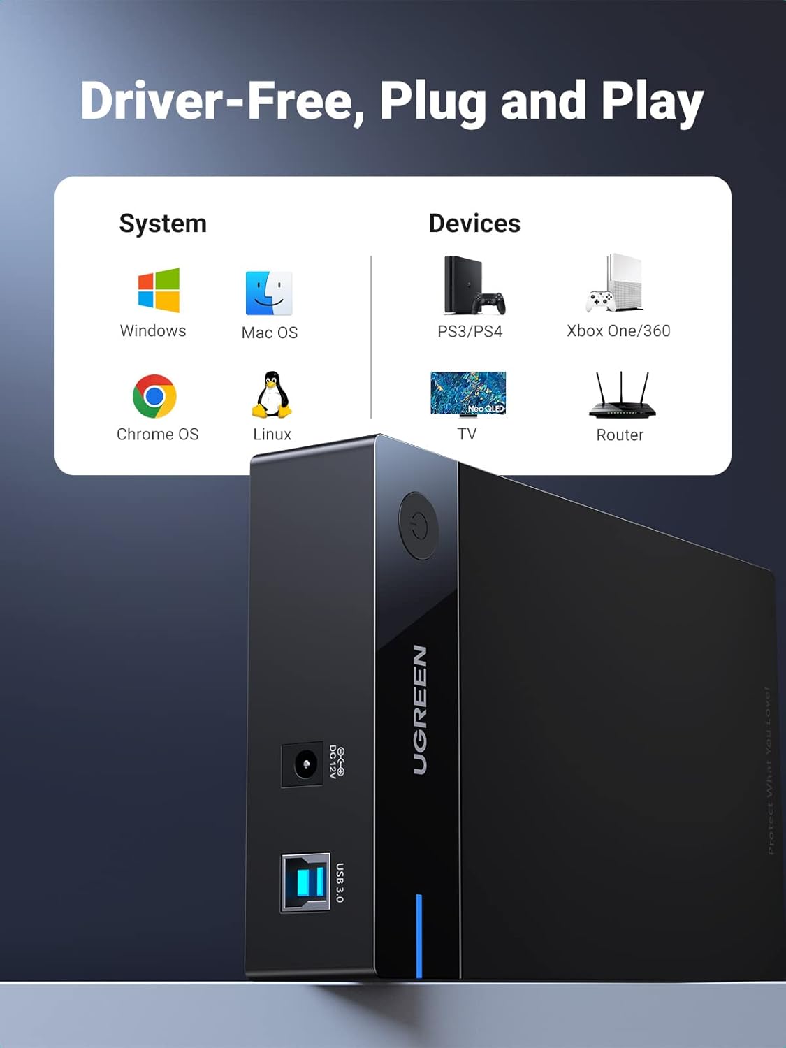 UGREEN 30849 USB 3.0 External HDD Enclosure for 3.5 2.5 Inch SATA SSD HDD - Image 5