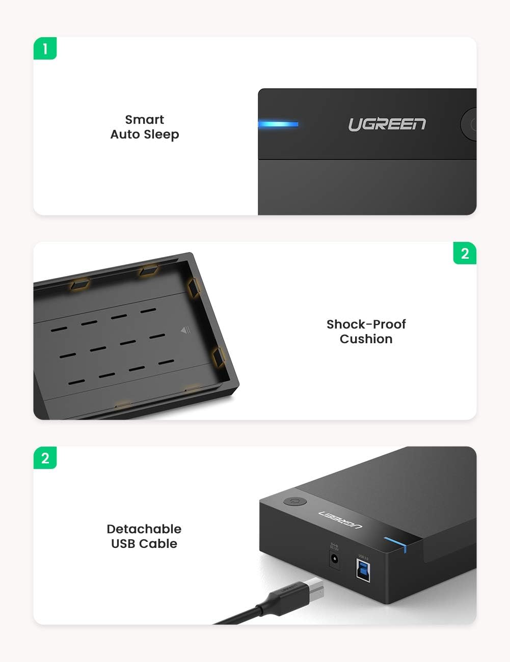 UGREEN 30849 USB 3.0 External HDD Enclosure for 3.5 2.5 Inch SATA SSD HDD - Image 7