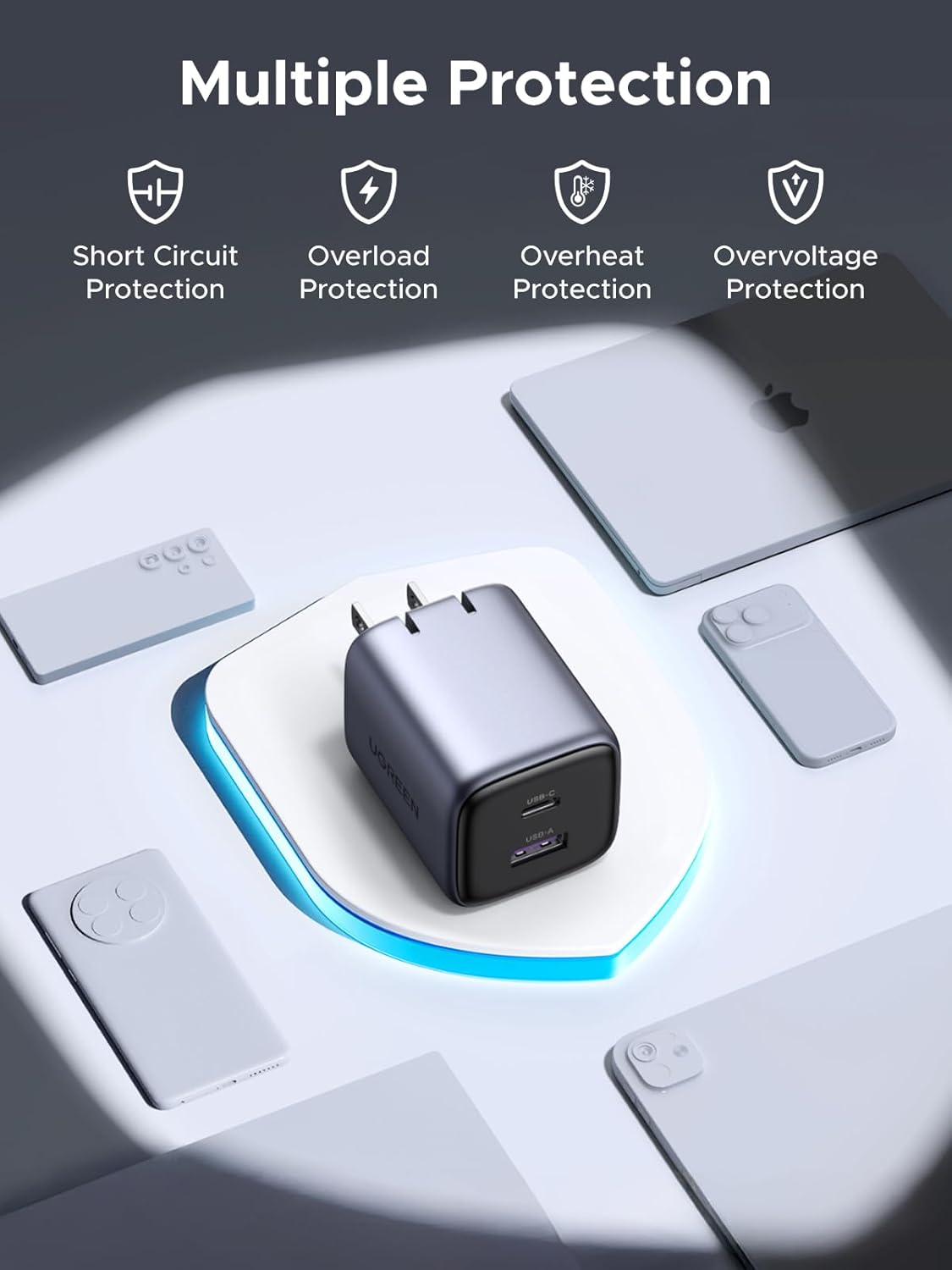 UGREEN 35108 35W USB C Nexode 2-Ports GaN Fast Charger US Plug (White) for iPhone 17/16/15, Galaxy S25/S24/S23 - Image 6