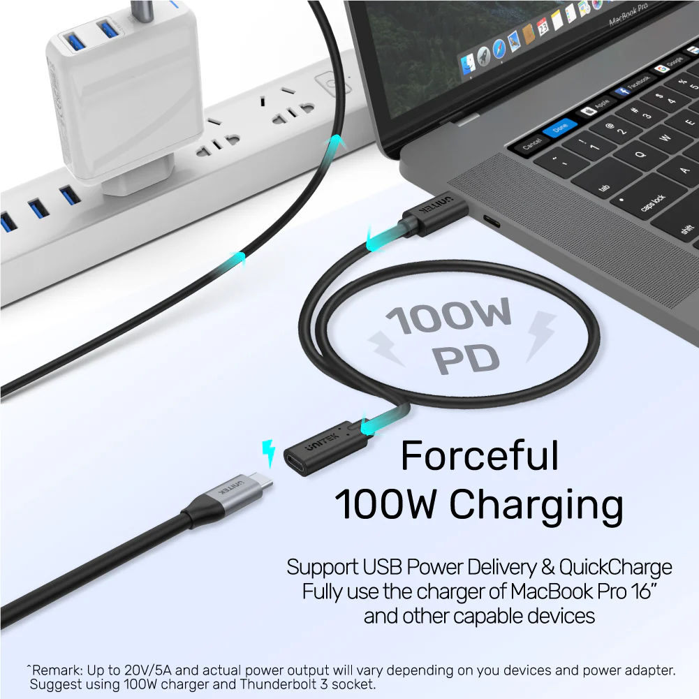 UNITEK USB-C 3.2 Gen 2 Extension Cable (1.5 Meter) 4K@60Hz Video, 100W Power Delivery, 10Gbps Data Transfer