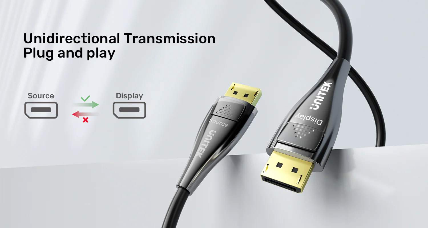 UNITEK 8K Fiber Optic DisplayPort 2.1 Cable (10 Meters) 8K@120Hz 54Gbps High Bandwidth