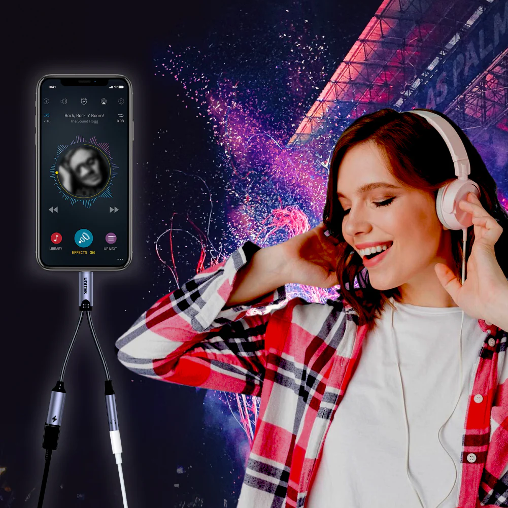 UNITEK M205A USB C to 3.5mm Aux Audio With PD Adapter