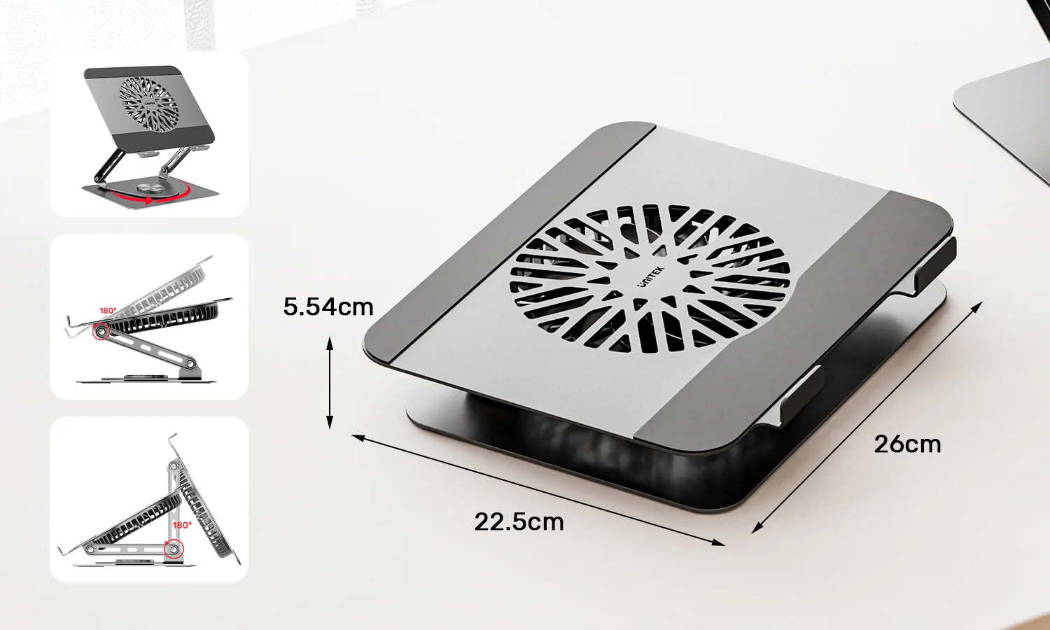 UNITEK OT1098AGY01 Adjustable Laptop Stand with Detachable Cooling Fan