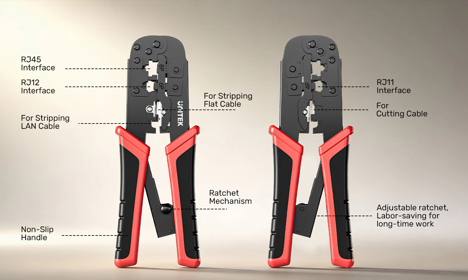 UNITEK OT136ARD01 4P 6P 8P Multi-Function Ratchet Network Cable Crimping Tool 001