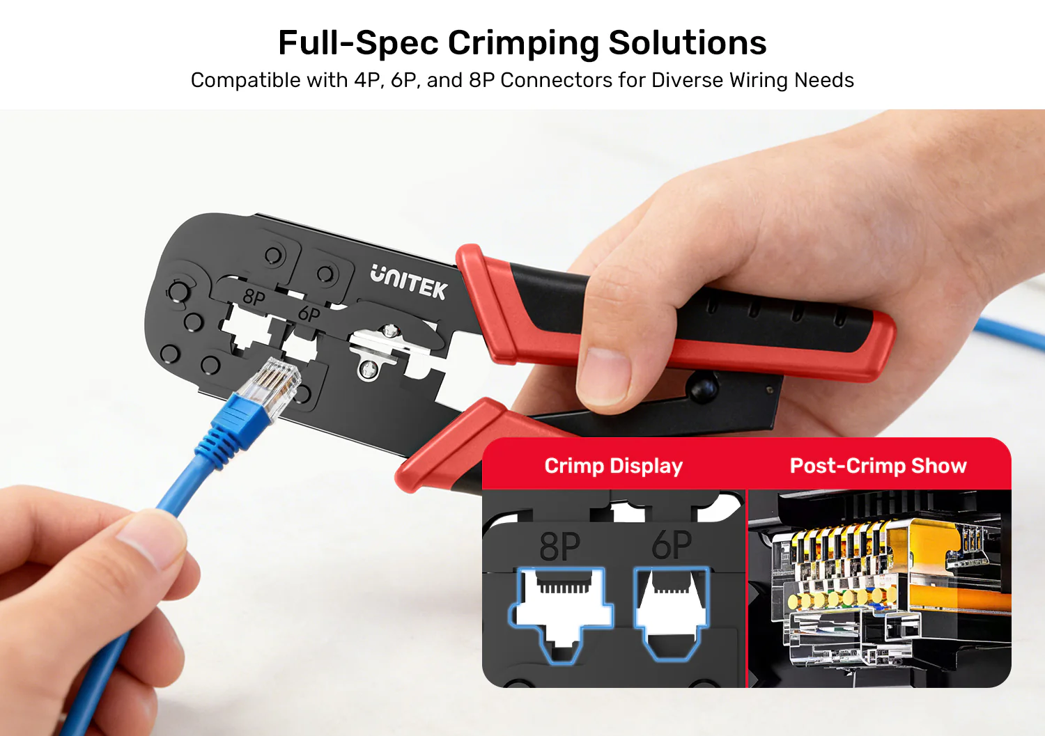 UNITEK OT136ARD01 4P 6P 8P Multi-Function Ratchet Network Cable Crimping Tool 001