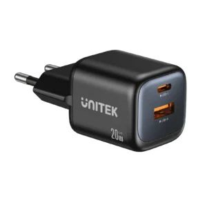 UNITEK Zeno 20W Dual-Port GaN Wall Charger, 20W USB-C PD 3.0 + 18W USB-A QC 3.0