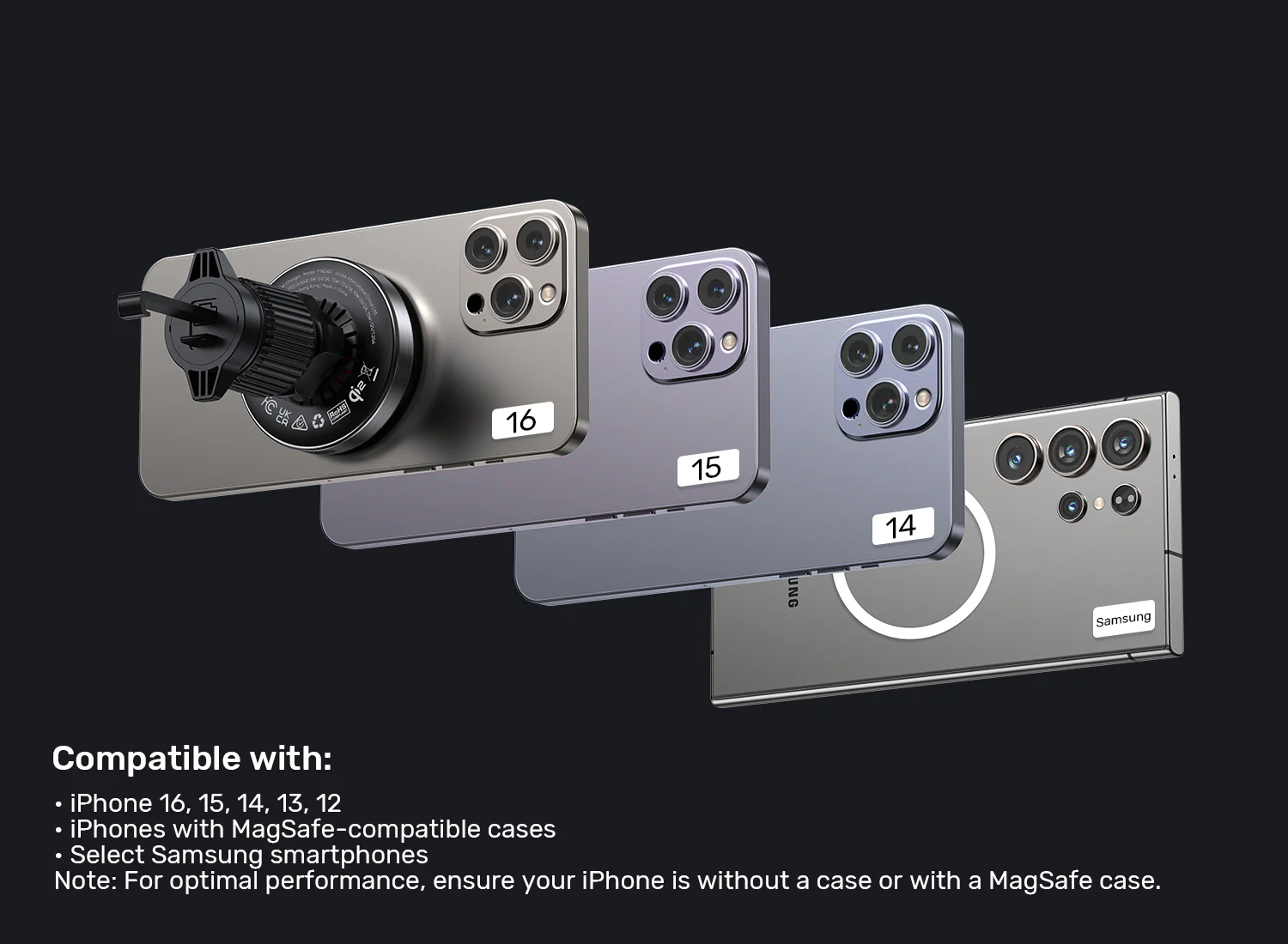 UNITEK Qi2 Magnetic 15W MagSafe Fast Wireless Car Charger Compatible with Horizontal and Vertical Air Vents