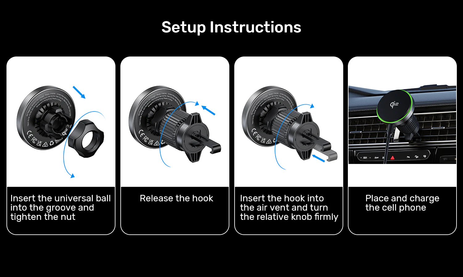 UNITEK Qi2 Magnetic 15W MagSafe Fast Wireless Car Charger Compatible with Horizontal and Vertical Air Vents