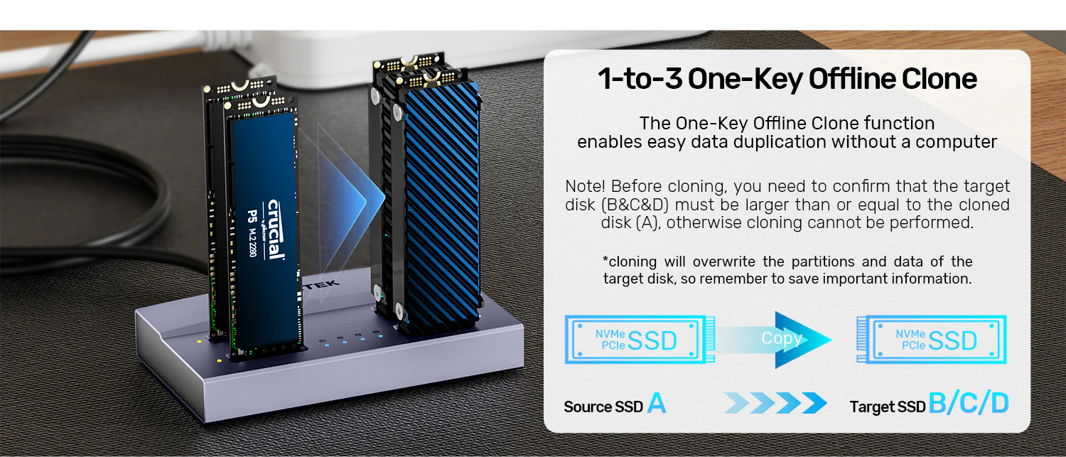 UNITEK USB4 4-Bay M.2 SSD Docking Station, 40Gbps Total Speed 1-to-3 Offline Clone, Supports 2230 to 22110 NVMe PCIe SSDs