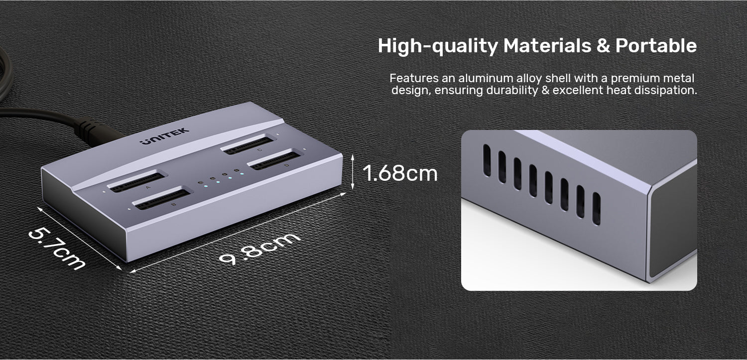 UNITEK USB4 4-Bay M.2 SSD Docking Station, 40Gbps Total Speed 1-to-3 Offline Clone, Supports 2230 to 22110 NVMe PCIe SSDs