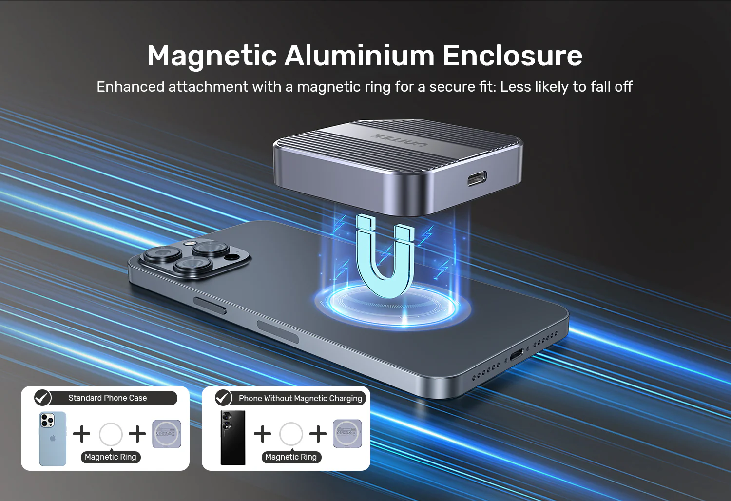 UNITEK Magnetic M.2 2230 NVMe SSD Enclosure, 10Gbps USB-C, 100W PD Pass-Through, MagSafe Compatible for iPhone 17/16/15