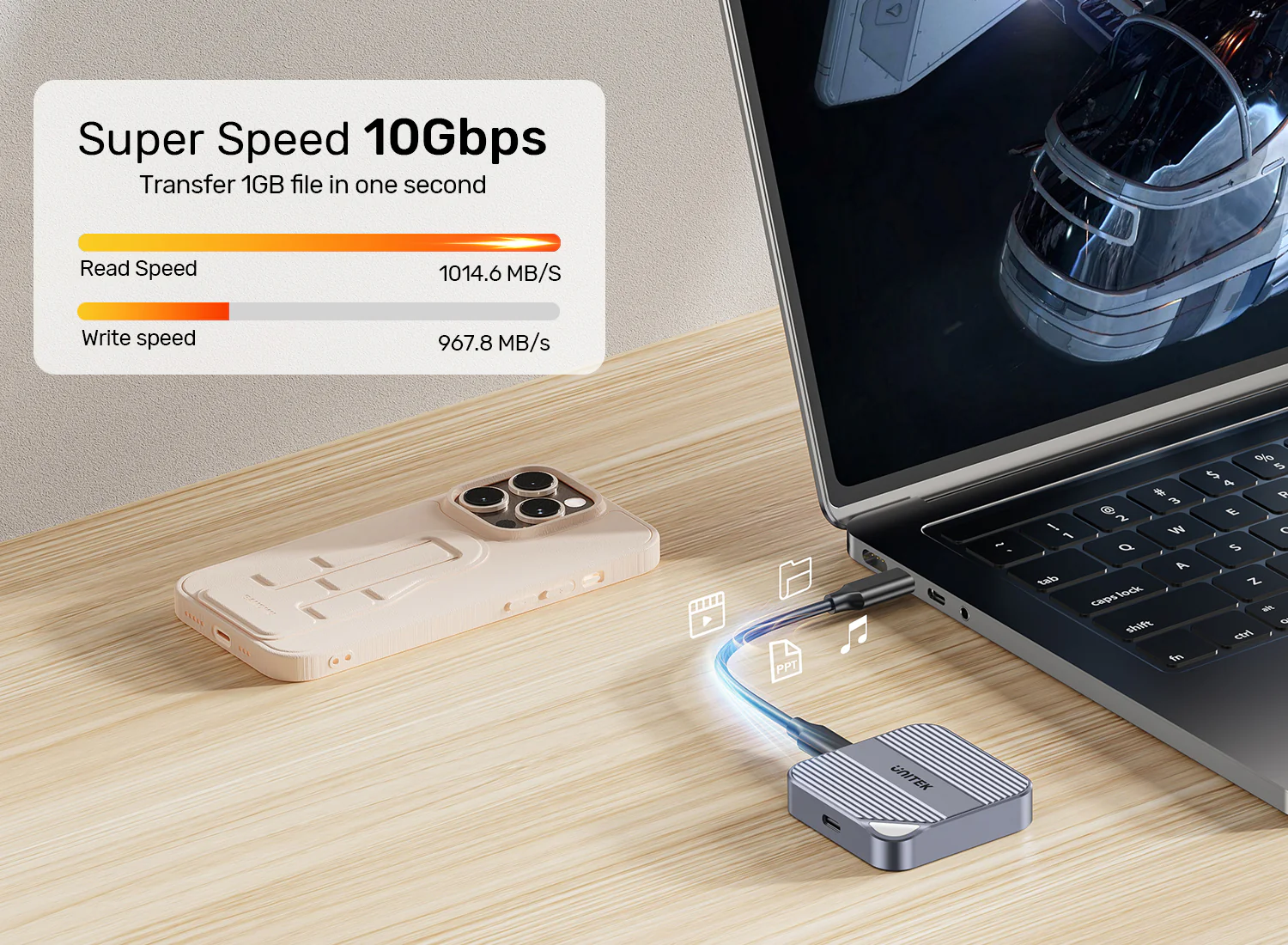 UNITEK Magnetic M.2 2230 NVMe SSD Enclosure, 10Gbps USB-C, 100W PD Pass-Through, MagSafe Compatible for iPhone 17/16/15