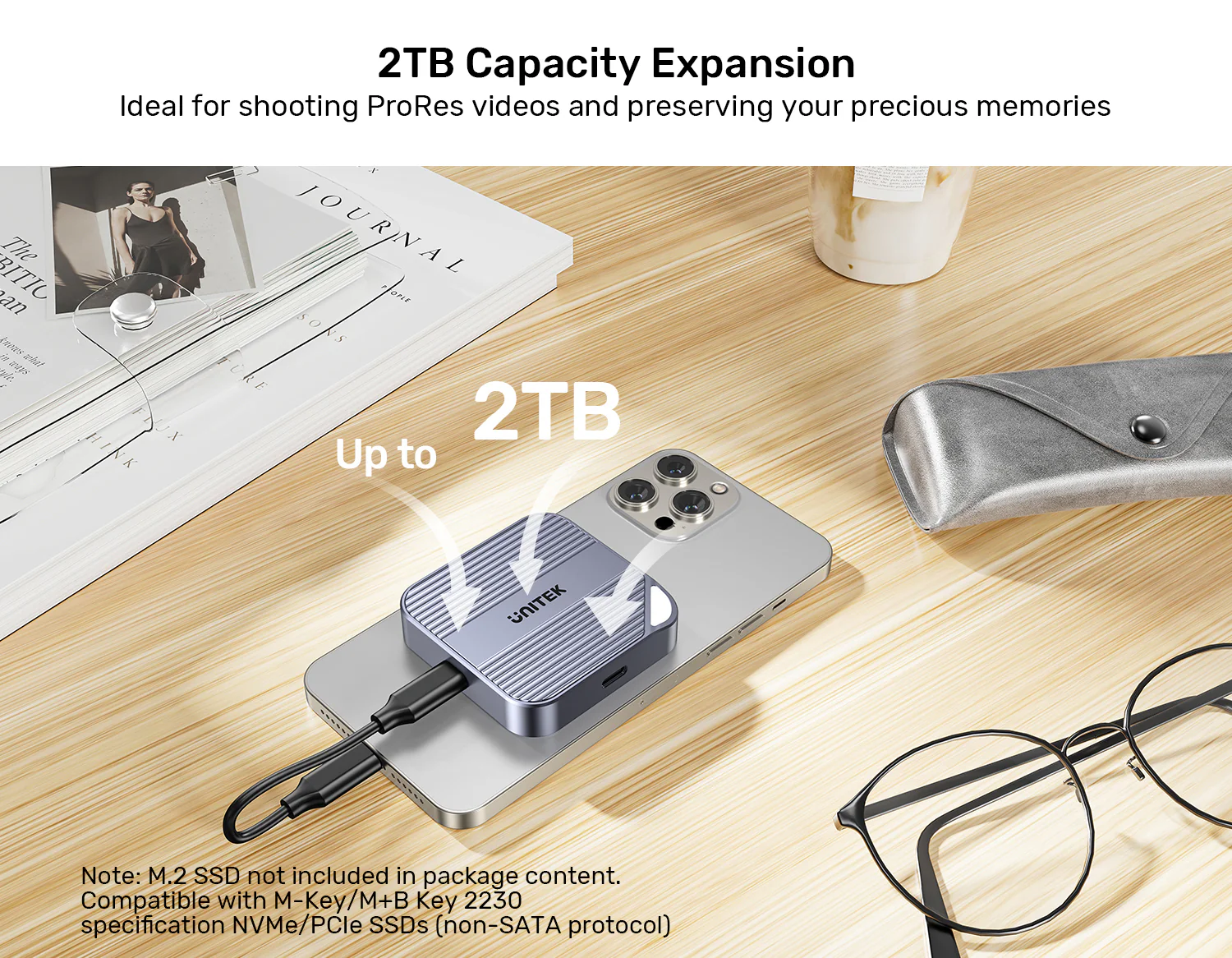 UNITEK Magnetic M.2 2230 NVMe SSD Enclosure, 10Gbps USB-C, 100W PD Pass-Through, MagSafe Compatible for iPhone 17/16/15