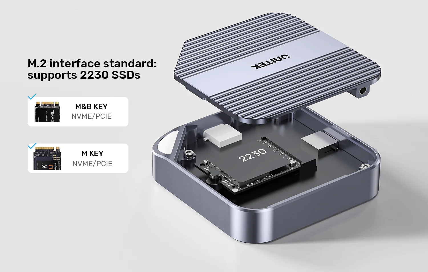 UNITEK Magnetic M.2 2230 NVMe SSD Enclosure, 10Gbps USB-C, 100W PD Pass-Through, MagSafe Compatible for iPhone 17/16/15