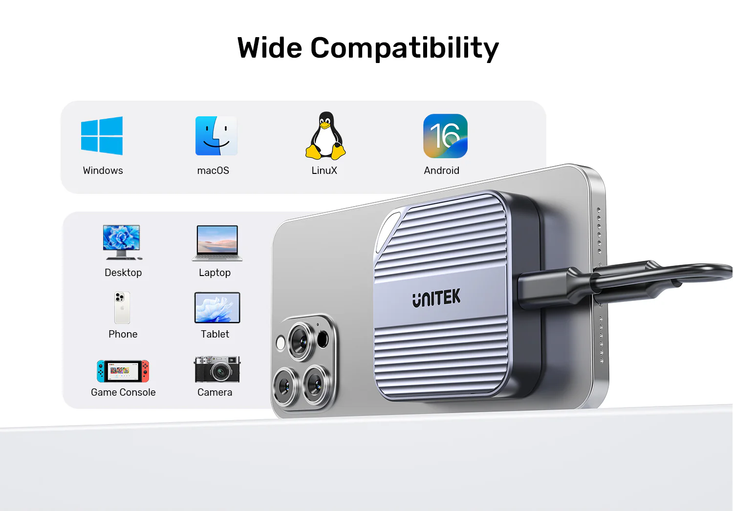 UNITEK Magnetic M.2 2230 NVMe SSD Enclosure, 10Gbps USB-C, 100W PD Pass-Through, MagSafe Compatible for iPhone 17/16/15