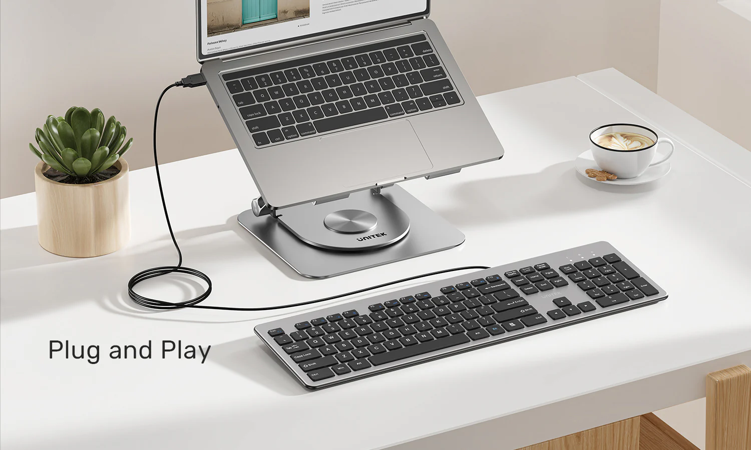 UNITEK SlimTap Ultra Light Wired Keyboard, 104 Keys, Ultra-Slim 18.4mm Profile, Silent Scissor-Switch Keys