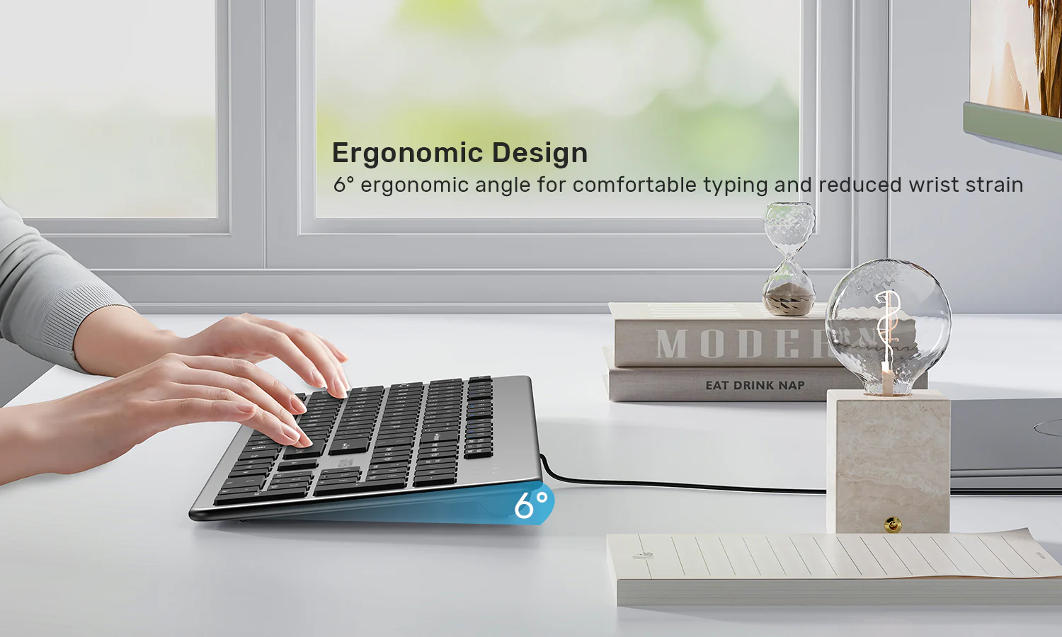 UNITEK SlimTap Ultra Light Wired Keyboard, 104 Keys, Ultra-Slim 18.4mm Profile, Silent Scissor-Switch Keys