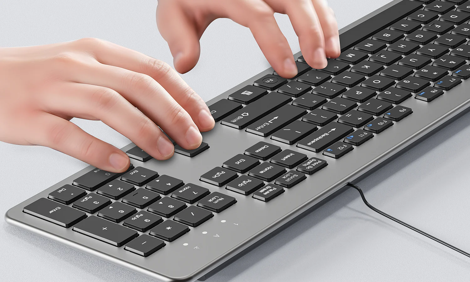 UNITEK SlimTap Ultra Light Wired Keyboard, 104 Keys, Ultra-Slim 18.4mm Profile, Silent Scissor-Switch Keys