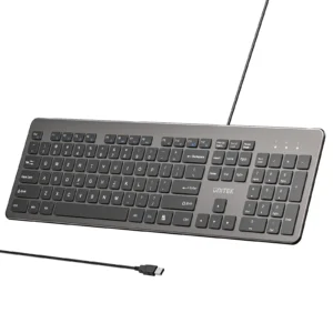 UNITEK SlimTap Ultra Light Wired Keyboard, 104 Keys, Ultra-Slim 18.4mm Profile, Silent Scissor-Switch Keys