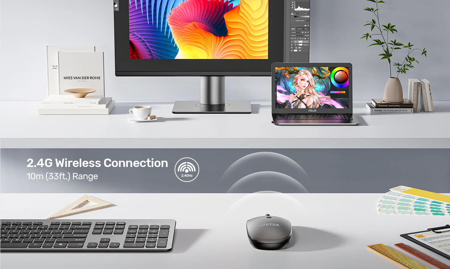 UNITEK SlimTrack 2.4GHz Wireless Optical Mouse (Gray)1600 DPI Precision, Slim Ergonomic Design with Multi-Functional Scroll Wheel