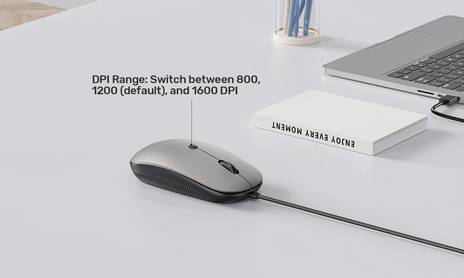 UNITEK SlimTrack Wired Optical Mouse (Gray) 1600 DPI Precision, Slim Ambidextrous Ergonomic Design with Multi-Functional Scroll Wheel