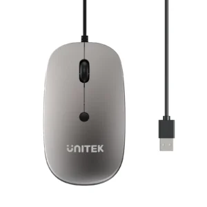 UNITEK SlimTrack Wired Optical Mouse (Gray) 1600 DPI Precision, Slim Ambidextrous Ergonomic Design with Multi-Functional Scroll Wheel