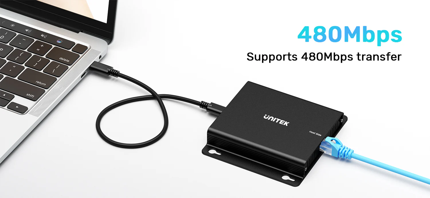 UNITEK 150M USB Extender Over Ethernet with 4-Port Hub, POC Over Cat6 Up to 150 Meters, 480Mbps High-Speed Data Transfer