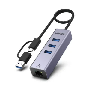 UNITEK 4-in-1 USB C to Gigabit Ethernet Adapter with 3 Ports USB 3.0 Hub, 5Gbps Data Transfer, Plug and Play