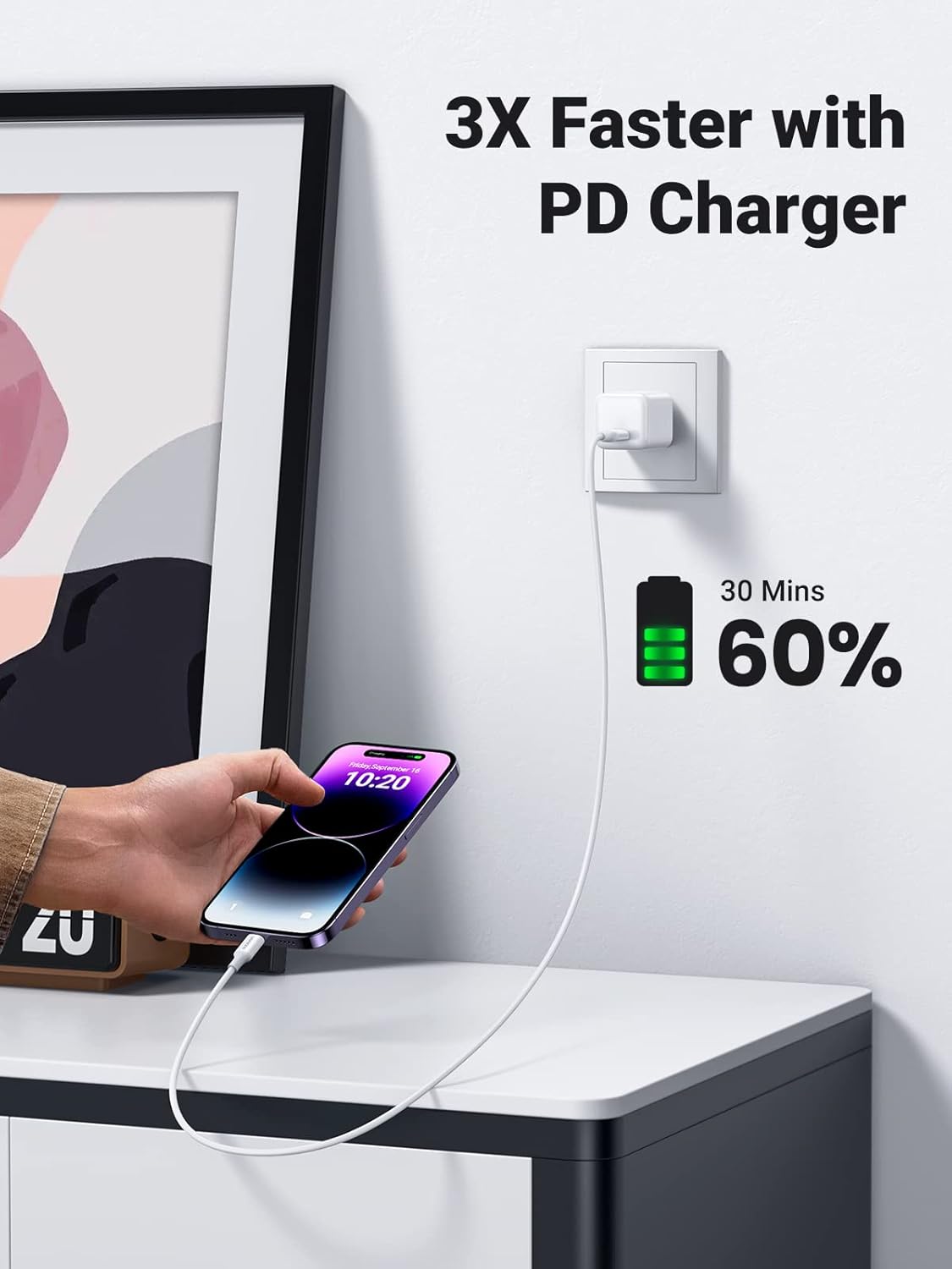 Buy UGREEN 10493 USB-C to Lightning MFi Certified PD Fast Charging Cable (1 Meter) Rubber Shell White for iPhone 14 Pro Max/14/13/12/11/SE Online in Pakistan - UGREEN PK